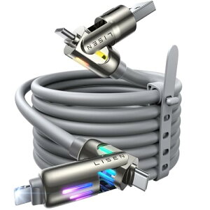 LISEN 4in1 [dP[u2M, ő240W炢Ƃɂ񂭂[Ԃ ^Cvc }`VR[, }[dP[u 480Mbps f[^], C to C/^Cvc CgjO/USBA to USBC/Lightning CgjOP[u USB-