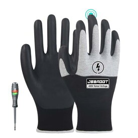 [JSBAGGT] ゴム手袋 400V 絶縁手袋/静電気防止手袋 電工・作業用(二重絶縁構造) 耐電圧性・難燃性 電気工事からDIYまで幅広く使える 高耐久/滑り止め加工 (400V黒とグレー 1組)