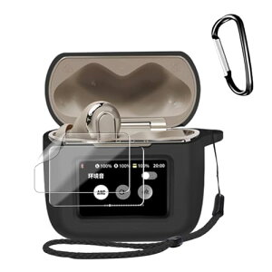 JBL TOUR PRO 3用 ケース+2枚フィルム 全面保護カバー シリコンケース HUKWIMO カラビナ付き 耐衝撃 防水 防塵 装着充電可能 全面保護 キズ防止 JBL TOUR PRO 3対応インイヤーヘッドホン用ヘッドホンケ