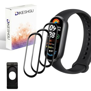 Dikeshgu for Xiaomi Smart Band 9 フィルム シャオミ スマートバンド9 フィルム 専用貼付けガイド枠付き炭素繊維 3D曲面カバー 全面保護 Xiaomi Smart Band 9 用保護フィルム 液晶保護 衝撃吸収 取付簡単 気