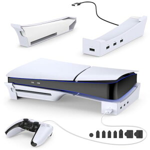 ISTATSO2025新型PS5 対応PS5 Slim用 スタンド ps5 横置きスタンド PS5 slim用収納アクセサリー 4つのUSBポート付き 転倒防止 地震対策 傷付き防止 放熱改善 ポートキャップ セット付き PS5 slim ディスク &