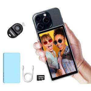 Shimbol CP5 5インチ タッチスクリーン リアカメラ セルフィーモニター 合金シェル 1080P iPhone ミニモニター iPhone Android フォン Vlogging用 マグネット式ブルーシリコンケース、Bluetooth リモコン付き