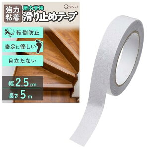 内装専門 プロシリーズ 階段 滑り止め 薄型 テープ 段差 転落防止 グリップ 素足に優しい 屋内専用 介護 高齢者 転倒防止 ペット 子供 安全対策 (クリア, 幅2.5cm x 長さ5m)