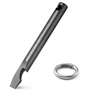 チタン マルチツール バール EDC プライバー 小型 ツール 栓抜き ドライバー定規 ポケッ ツール 日常携帯 (ブラック・Sサイズ+カラビナ リング)