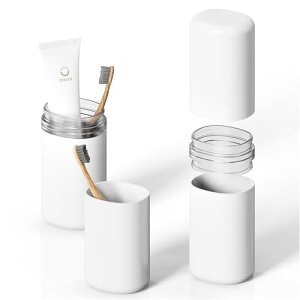 BEZOX トラベル歯ブラシホルダー - 携帯用歯磨き粉オーガナイザー&うがい用カップ付き、旅行に便利な排水蓋付きホルダー