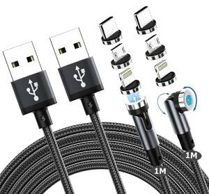 �}�O�l�b�g �[�d�P�[�u�� 3in1 USB 2�{�Z�b�g�E1m+1m 360°+180°��]�\ ���� �h�o �Ў葀�� �}�O�l�b�g���P�[�u�� �^�C�vc ���C�g�j�O �}�C�N�� ���イ�ł�R�[�h iPhone/iPad/Macbook/Android �S�@��Ή�