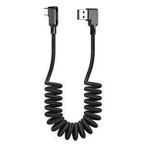Mcdodo L���^ �J�[���^�C�vC 1.8m USB ���ʑ}�� �P�[�u�� 90�x�Ȃ� LED���C�g�t�� 3A�}���[�d QC 4.0 USB Type - C to USB - A 2.0 �����f�[�^�]�� �R�C���� ���ϋv �f���h�~ �i�C�����҂� �i�[���|�[�^�u���_