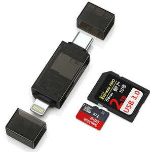 Ocbuo SD�J�[�h���[�_�[ Type-C&Lightning 2in1�}�C�N��SD�J�[�h���[�_�[ 1��2�� �����f�[�^�ڍs TF Microsd�J�[�h���[�_�[ Phone16/15/14/13/12/11 Android �X�}�z �^�u���b�g�AMacBook�AWindows PC�ɓK�p