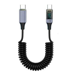 YFFSFDC �L�k�R�C�� USB Type C�P�[�u�� �X�v�����O�R�C�� LED���b�g�X�N���[���\�� PD�Ή� 100W/5A �[�d �����f�[�^�`�� �J�����A�ԍڃX�}�[�g�t�H���[�d�P�[�u���Ɏg�p�\ iphone17/16/15�V���[�Y/iPad