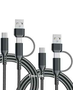 TOMSING 2�{�Z�b�g 2-in-1 USB to USB C �P�[�u�� USB C to C 60W/3A Type C �}���[�d for iPhone 15/16/Matebook/iPad/Xperia/iPad/MacBook Pro/Galaxy S24/���̑� Android ���@��Ή��i�u���b�N�E�C1m�j