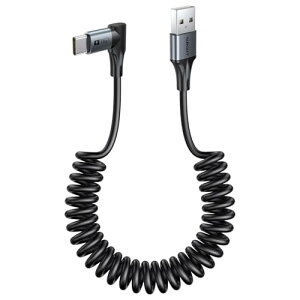 SUNGUY ���p�R�C���� USB C �P�[�u��, 90�x USB-A - USB-C �P�[�u�� Android Auto Carplay�AiPhone 17 16 15 Pro Max�AGalaxy S25 S24 Ultra �p�^�C�v C �R�[�h - 1.5M���K�Ȓ���: 0.4�`1M, 1�p�b�N, �O���[
