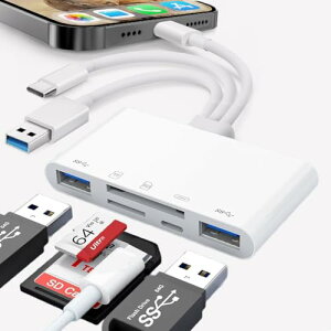 5 in 1�̃������[�J�[�h��ǂݎ��/USB OTG�A�_�v�^/SD�J�[�h��ǂݎ��iPhone 16 17 iPad�p/PC/Android/�J����/Type-C�f�o�C USB C/USB A�f�o�C�X/Micro SD/SD�J�[�h�X���b�g/SD/Micro SD/SDHC/SDXC/MMC���T�|�[�g