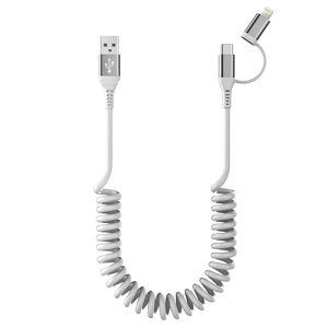 2in1 USB - USB-C ����� ���C�g�j���O�P�[�u�� �J�[���R�[�h �R���{ Apple Carplay & Android Auto �Ή� iPhone�[�d�P�[�u�� [MFi & 3A �����[�d & �f�[�^����] �J�[�� USB A to USB C+Lightning �}���` �[�d�P�[�u��