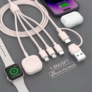 2025�V�o��[�d�P�[�u�� 4in1 �[�d�R�[�h �}���[�d USB Type-C/lightning*2/Watch 1�{4�� 4�䓯���[�d Apple Watch �[�d�P�[�u�� iPhone/Apple Watch Series 1/2/3/4/5/6/7/8/9/10/Ultra/SE �e��Ή� - 1.8M �s���N