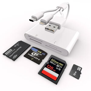 �}���`�J�[�h���[�_�[, 4in3 Lightning/Type-C/USB - SD/TF(Micro SD)/XD/MS �J�[�h���[�_�[ �������[�J�[�h���[�_�[ OTG�Ή� �����]�� iPhone 17/16/15/15 Plus/15Pro/Pro Max, MacBook Pro/Air, iPad, iMac, Android �X�}�z,