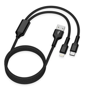 Haoano 2in1 iPhone�[�d�P�[�u�� Lightning+USB-C 1.2M �}���[�d 2.4A&3A 2�C��1 USB-A ���C�g�j���O�P�[�u�� �}���`�[�d�R�[�h 2�䓯�����d�\ ���ϋv�i�C�����҂� �f���h�~ iPhone 17/16/15/14/13/12/SE/Redmi14C/Xiaom