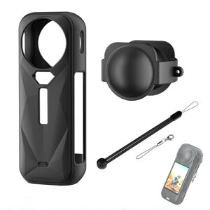 For Insta360 X5 �V���R���J�o�[�{�����Y�L���b�v ���L�Ń\�t�g �h���h�o �y�� �ϏՌ��� �V���R���f�� �L�Y�h�~ �����܂܏[�d�\ for Insta360 X5�p ��p�ی�J�o�[�w��h�~ �ȒP�����u�X�g���b�v