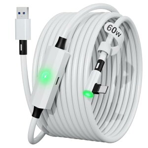 2026�ŐV�^VR �����N�P�[�u�� 5M ? Meta Quest 1/2/3/3S�EPICO4�EPC VR�Ή�/USB-A to USB-C / PD60W�}���[�d�EUSB3.2 Gen1 5Gbps�����]�� / L�^�v���O�ELED���C�g�t��/�v���C�������苋�d