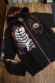 【VANSON】バンソン　NVSZ-2501 裏毛　フルZipパーカー　ボーン　フレア　カラー：ブラックB　サイズ：M,L,XL,XXL