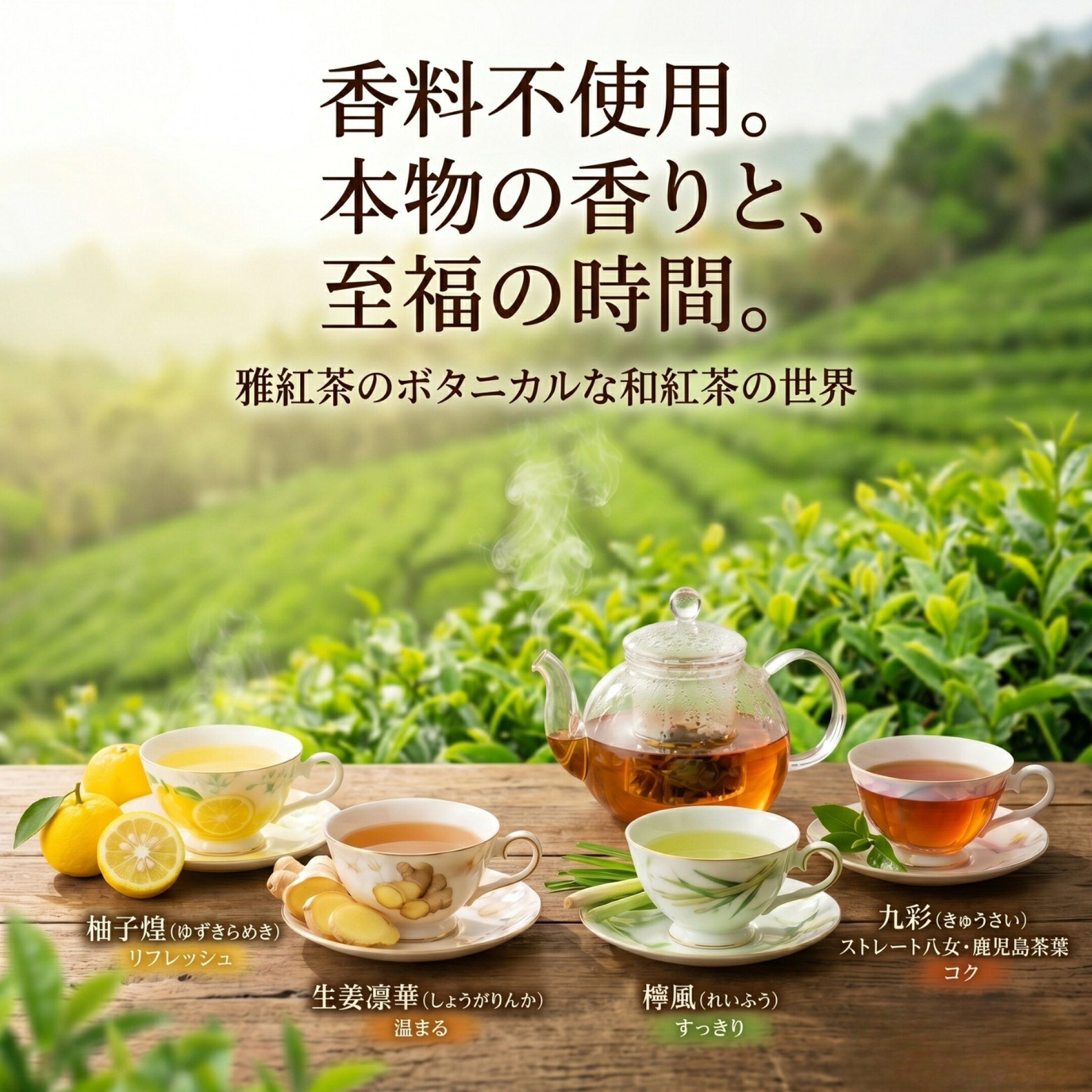 香料不使用。国産ハーブと果実が香る自然派の和紅茶。