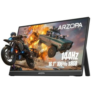 ARZOPA 16.1�C���` �Q�[�~���O���j�^�[ 144Hz ���o�C�����j�^�[ �t��HD IPS�����p�l�� �����X�^���h�t HDR�Ή� �u���[���C�g�y�� Switch/PS5/PC�Ή� USB/Type-C/mini HDMI Z1FC