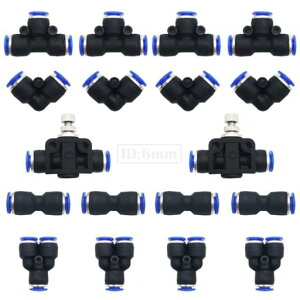 CESFONJER空気圧継手キット18個空気圧プッシュフィット継手ワンタッチ管継手エアホースジョイント6mmPU/PE/ナイロンパイプに適しています(Y+T+L+Iタイプ+パイプスロットルバルブコンボ)