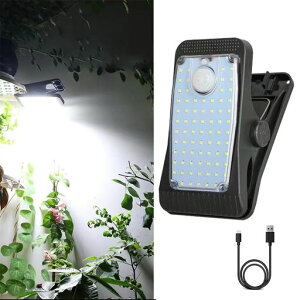 YZYOE新型補強型73LED屋外太陽光クランプランプ、運動センサ付き携帯照明、防水ソーラーとUSB給電の庭の雰囲気装飾ライト、3モードのパスライト。