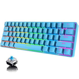 メカニカルゲーミングキーボードBluetoothワイヤレス有線接続、充電式Type-Cケーブルキーボード、プログラム可能61キーメカニカルRGBキーボードコンピューター、PC、MAC、Windows、LinuxVista(青…
