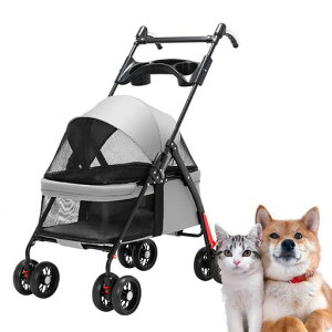 JINETESペットカート犬4輪犬用カートバギー小型/中型犬猫組み立て簡単ワンタッチ折り畳みコンパクト收?軽量前輪360°回転後輪ブレーキ付耐荷重18KG外出便利