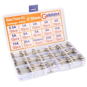 Kiligen168��6*30mm�K���X�ǃq���[�Y(0.5A/1A/2A/3A/4A/5A/6A/7A/8A/10A/15A/20A/25A/30A�̃q���[�Y���e12�Â�)+12�̃q���[�Y�z���_�[