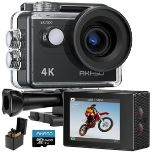 AKASO�A�N�V�����J����EK70004K2000����f64GB�������J�[�h�t�������J����WiFi���ڊO���}�C�N�Ή�40M�h��HDMI�o��170�x�L�p�����Y�����R���t��1050mAh�o�b�e���[2�t���A�N�V�����J��