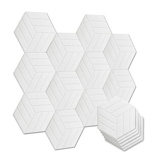 YGEQWK吸音材防音シート吸音パネル硬質吸音吸音ボードフェルトボード消音騒音対策断熱防潮壁と床兼用防音と音響処理に最適六角形背面に両面テープ付き縦30cmx横26cmx厚さ0.9cm12枚入りホワ…