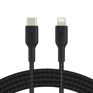Belkin USB-C to ���C�g�j���O�P�[�u�� �u���C�f�b�h�ґg iPhone13 / 12 / SE / 11 / XR �Ή� �}���[�d �����ϋv MFi�F�� 1M �u���b�N BOOST CHARGE�������� CAA004bt1MBK