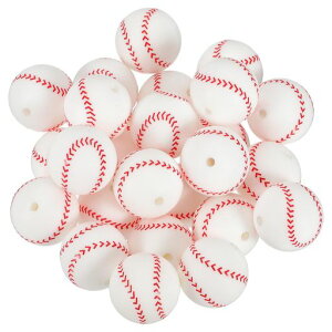 PATIKIL25個白い野球ビーズ19mmシリコンビーズスポーツビーズペンブレスレット作りキーチェーンDIYクラフトギフト用大量ボールシリコンフォーカルビーズ
