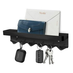 キーフック壁掛けフック&トレイ玄関鍵掛けキーハンガー鍵置き賃貸キーラック高耐荷重粘着エントランス自行車の鍵/車の鍵/出かける小物収納(ブラック)