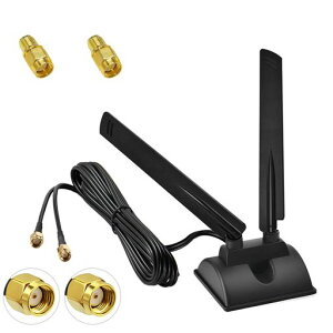 AQTAQ WiFi 6E �g���C�o���h�A���e�i (6GHz/5GHz/2.4GHz) - RP-SMA WLAN �A���e�i�A�}�O�l�b�g���}�E���g�x�[�X�A2m/6.6�t�B�[�g�����P�[�u���t���APC�f�X�N�g�b�v�A�}�U�[�{�[�h WiFi/Bluetooth