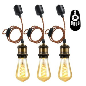 ANWIOペンダントライト3個セット配線ダクトレール用4.5W(20W形相当)E26口金リモコン付きダクトレールライト北欧シーリングライトレトロペンダントライトエジソン電球LED電球付き天井照明角…