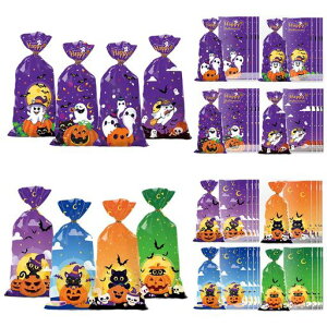 Lakymisyハロウィンキャンディバッグ100枚セット8種類お菓子巾着ラッピング袋可愛いかぼちゃ黒猫ハロウィンパーティー記念品キャンディ包装ギフトラッピング