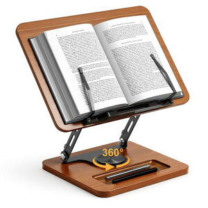 OPTIXCELLブックスタンド卓上書見台読書台360°回転式台座無階段高さ角度調節ページ押さえクリップ付き折りたたみ式台所/オフィス/学習多用途レシピ・雑誌・タブレット(回転式)
