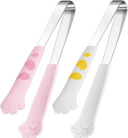 【Bookwarm】猫の手トング2本セットステンレス製小型トングピンク–アペタイザー・BBQ・グリル・砂糖キューブ用猫キッチンアクセサリー(白色+ピンク)