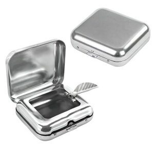 BTtime携帯灰皿ステンレス吸殻入れおしゃれ軽量小型携帯用シルバー防水密閉臭わない多機能オフィス車内旅行用掃除が簡単ポータブル灰皿(シルバー)