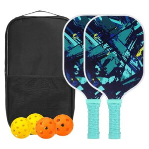PATIKILピクルボールパドルセットUSAPA承認済みのファイバーグラス表面ピクルボールラケットクッショングリップ付きパドル2本ピクルボール4個キャリーバッグ1個男性女性向けブルースタイル