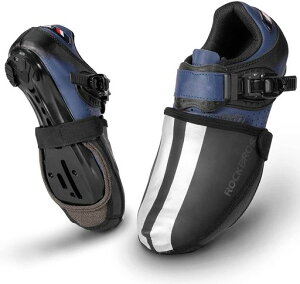 ROCKBROSシューズカバー自転車保温つま先カバー防風撥水再帰反射滑り止めメンズMTBロードバイクサイクリングブラック(L)
