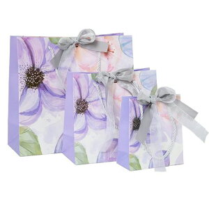 EROSTIMO手提げラッピング袋紙袋ギフトバッグギフト包装プレゼントラッピング包装ギフト用手提げ3枚セット花柄可愛いおしゃれクリスマスバレンタイン母の日父の日(花柄紫3枚)