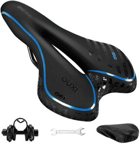 OUXI自転車サドルお尻が痛くないクッション超肉厚低反発衝撃吸収通気性穴開きロードバイクマウンテンバイククロスバイク用防水男性女性ソフトサドル(ブルー)
