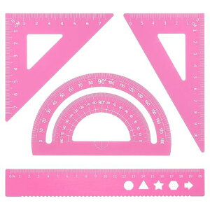 PATIKIL三角定規プロトラクタースクエアルーラーセット4個アルミ合金ルーラー金属製図ルーラーツールキット幾何学プロトラクタークラスルーム教師用(ピンク21cm/8”)