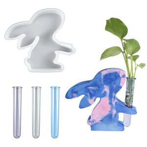 Voyyphixaうさぎシリコンモールド試験管3個付き水耕花瓶置物DIY手作りキャンドル装飾エポキシ樹脂uvレンジ抜き型卓上花瓶栽培(兎型花瓶)