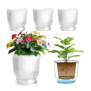 T4U16CM給水プランター植木鉢プラスチック4個セット観葉植物鉢おしゃれ底面給水鉢給水紐付き室外室内鉢植えハーブ花栽培