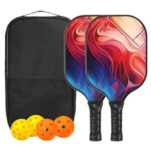 PATIKILピクルボールパドルセットUSAPA承認済みのファイバーグラス表面ピクルボールラケットクッショングリップ付きパドル2本ピクルボール4個キャリーバッグ1個男性女性向けフレイムブル…