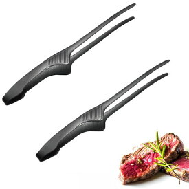 SensaBliss焼肉トングステンレス製2本セットバーベキューBBQキャンプ調理用揚げ物パスタ対応先端浮き自立式すべり止め食洗機対応ブラック